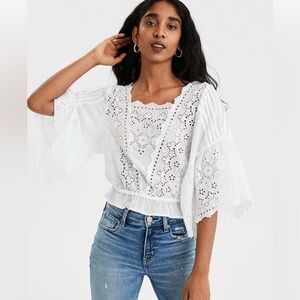 American Eagle Outfitters White Eyelet BOHO Blouse SMALL
